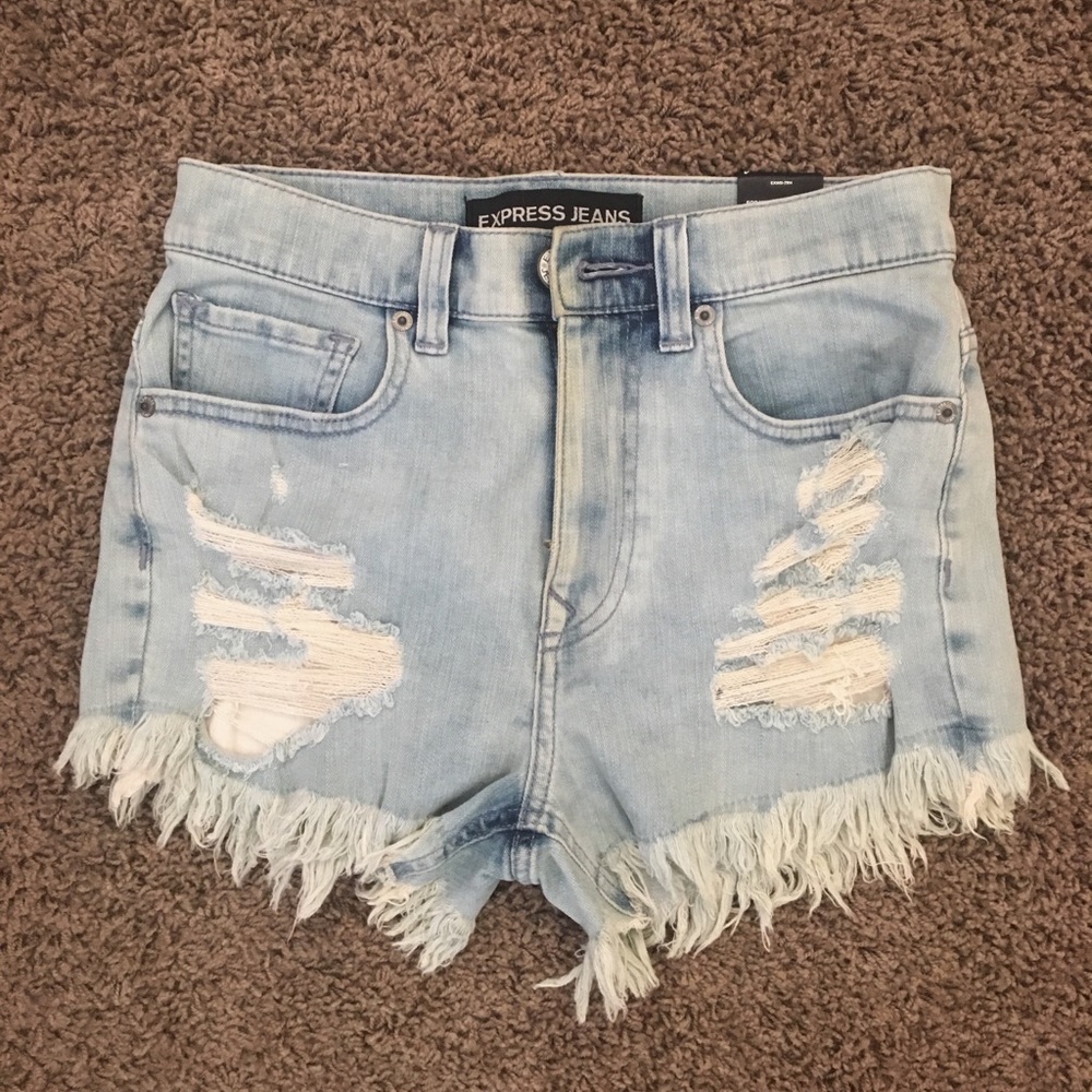 High Rise Express Light Wash Denim Shorts